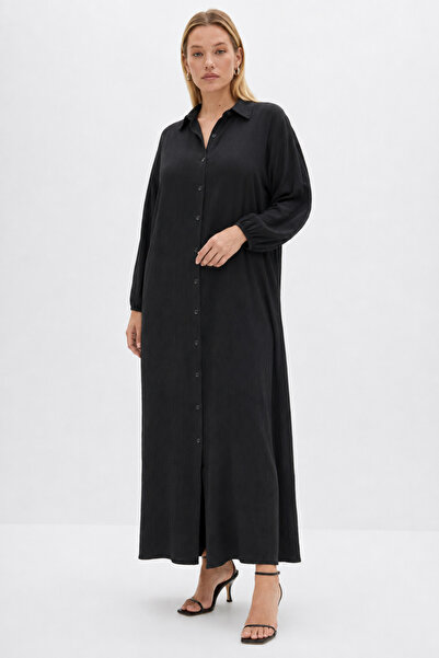 Elisho Buttoned Shirt Collar Wrinkled Knitted Dress