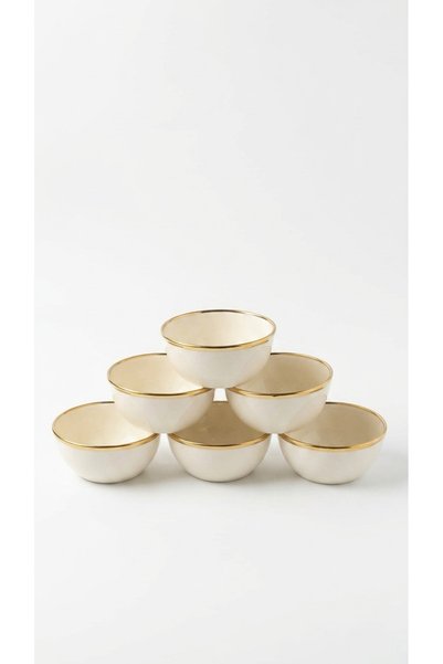 emaye market Enamel Gold Detailed Soup Bowl, Serving Snack Bowl, 12 Cm, Set of 6