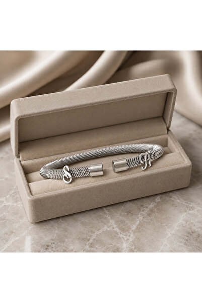simurg jewellery Gümüş 2 Harfli Beyaz Çelik Bileklik