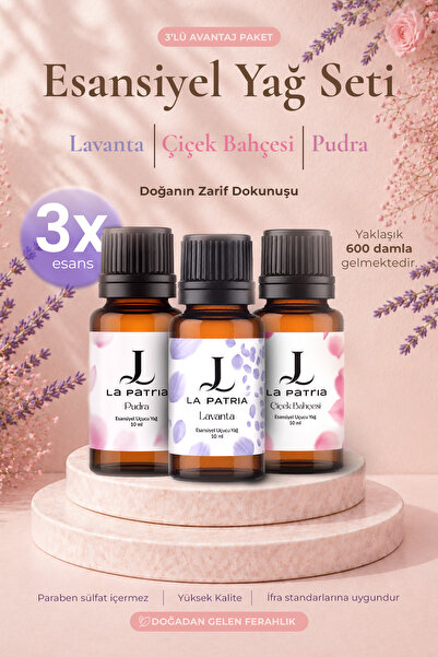 LaPatria Çamaşır Yün Kurutma Topu için Koku Seti - Pudra&Çiçek bahçesi&Lavanta - 10 ML - Esansiyel Uçuçu Yağ