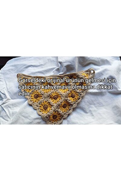 Kahvemavii Ayçiçek Motifli Bej Örgü Bandana