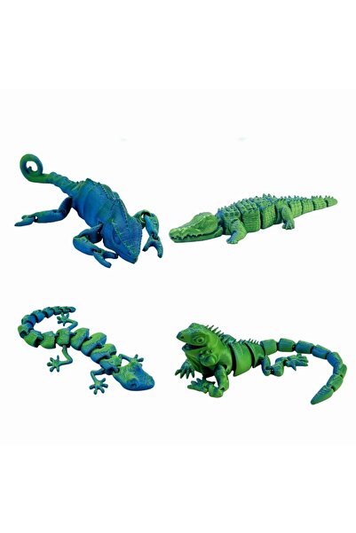 Choice3 blue-green 4 Pieces Set 3D Printed Reptiles, Lizard, Chameleon, Gecko...