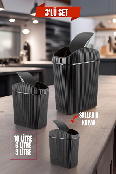 Open Home Concept 3-Piece Trash Can, Kitchen, Bathroom, Toilet, Office Trash ...