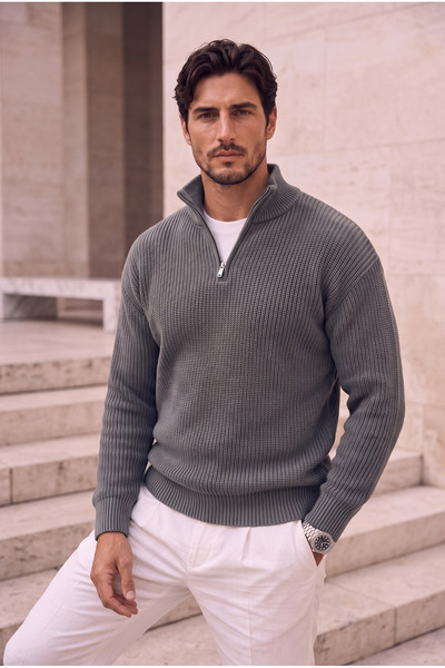 Valiberta Nolan Oversize Thessaloniki Knit Half-Zip Men's Knitwear Sweater - ...