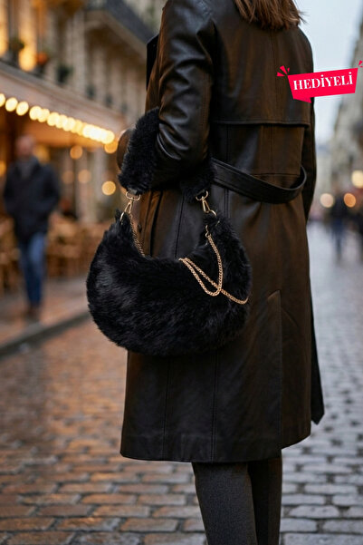 VivazzaLuxe Vintage Peluş Kürk Model Tote Bag Kadın El, Omuz, Çapraz Çanta