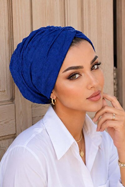 Aişe tesettür Cobalt Blue Drawstring Casual Bonnet