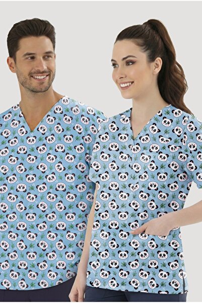 ÇİZGİ MEDİKAL Sweet Panda Patterned Single Top (Cotton Lycra Fabric)