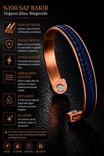 İyyaKee Men's and Women's Copper Bracelet with Leather Weave on Top and Magne...