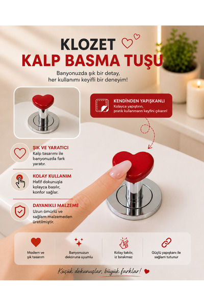 tafce 1 Piece Red Toilet Seat Push Button Handle, Heart Toilet Seat Handle Chiffon Key