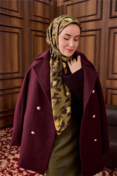 Silk Home وشاح حرير تويلي منقوش باللونين الأسود والأخضر مقاس 90x90