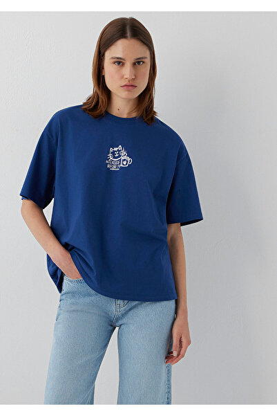Mavi Cat Printed Navy Blue T-Shirt Boxy Fit 1614142-82625