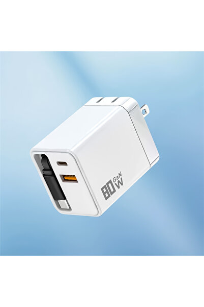Choice White US Plug 80W GaN USB C Fast Charger Retractable Cable Phone Charg...