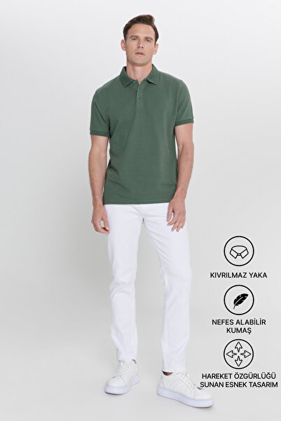 ALTINYILDIZ CLASSICS Men's Khaki 100% Cotton Non-Curling Pique Polo Collar Sl...