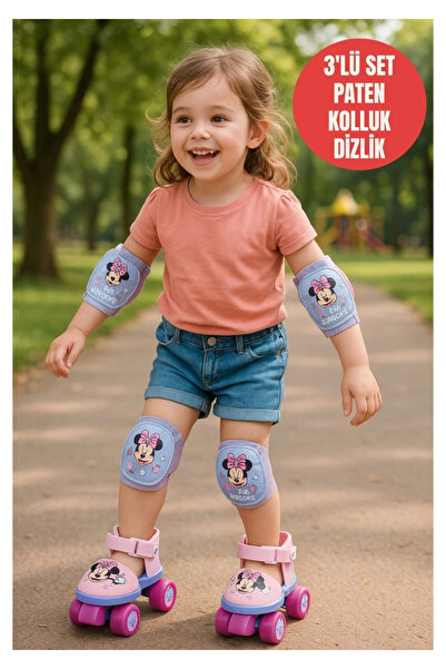 TOYFEST Minnie Çantalı Dizlik ve Dirseklikli 4 Teker Paten Seti -Pembe- (22 -...