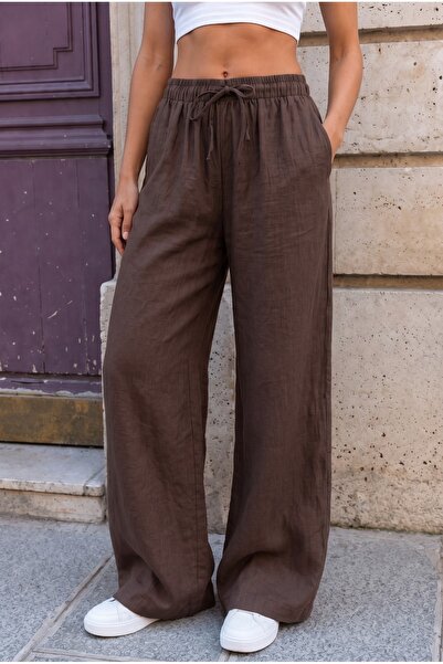 alanora Beli Linen Blend Summer Palazzo Trousers with Rubber Detail