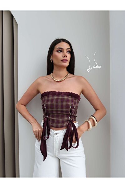 ESRAHELVACI بلوزة بدون حمالات بنمط منقوش