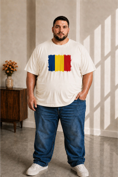 sngl tekstil Men's Large Size Short Sleeve Romania Flag Printed T-Shirt 3XL 4...
