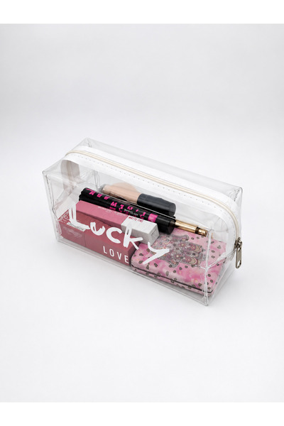 UCCELLO Transparent Makeup Bag Lucky Love Written Zipper Cosmetic Bag Travel ...