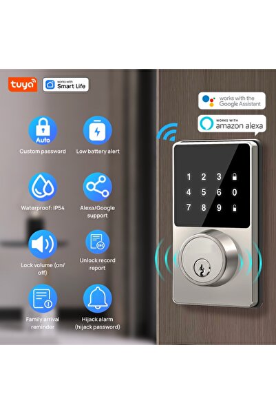 Choice Brushed Nickel Tuya Smart Home WiFi Lock Keyless Entry Door Lock With ...
