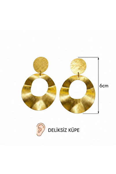 1PARÇAMAVİ Women's Earring with Non-Perforated Compression Clip - 6cm Embosse...