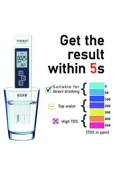 Choice جهاز اختبار جودة المياه الرقمي الأبيض متعدد الوظائف لقياس TDS وEC بنطا...
