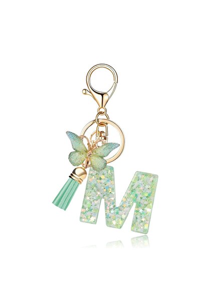 Choice M Fashion Letters Initial Key Chain Fringe Butterfly Pendant Key Ring ...