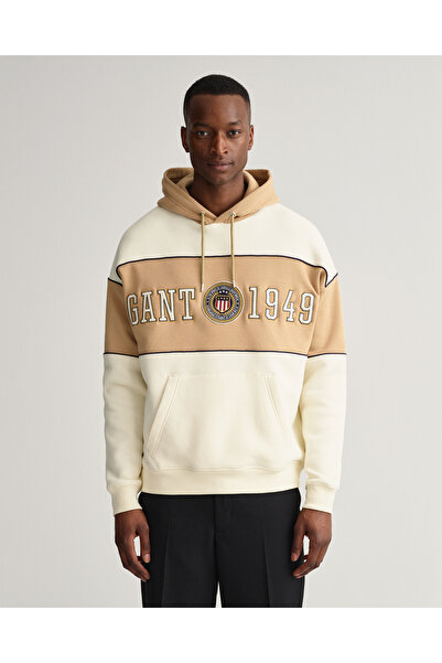 Gant Erkek Bej Relaxed Fit Kapüşonlu Logolu Sweatshirt