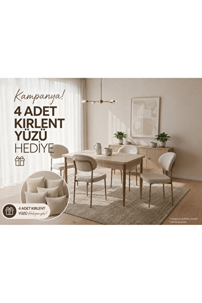 Levent Mobilya Aksesuar KELEBEK MASA, DAMLA SANDALYE TAKIMI, TRAVERTEN, 130x80