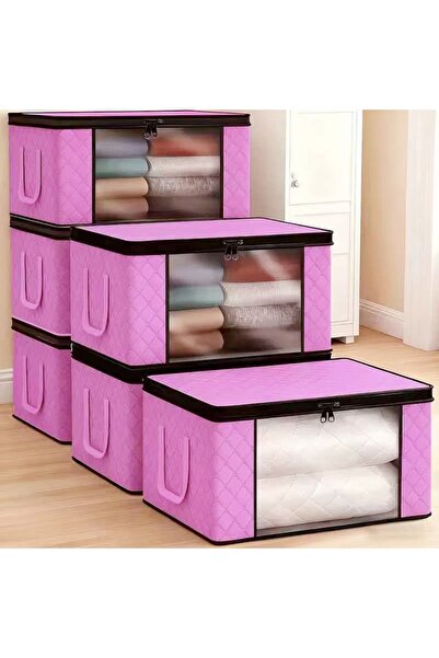 Choice pink 6pcs 6 Large Foldable Storage Boxes with Windows, Zipper & Lid, R...