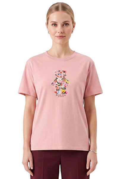 DK DAKSEL Flower Patterned Bear Printed Comfortable Basic Fit T-Shirt Unisex