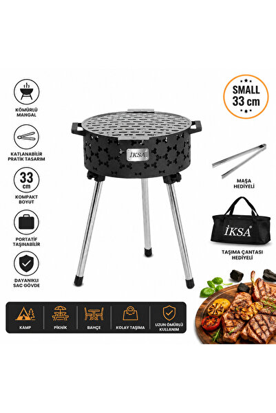 İksa Katlanabilir Mangal Small 33 cm Katlanır Kömürlü Kamp Piknik Mangalı
