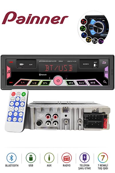 Painner Premio 2026 Özel Seri 2xusb Rgb Panel Oto Teyp Bluetooth Sd Aux 7renk...