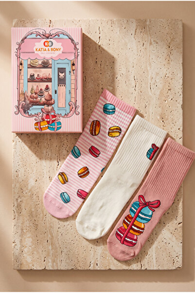Katia&Bony Șosete pentru fete cu modele Macaron, 3 piese, în cutie