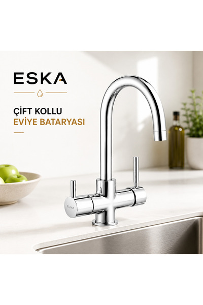 ESHOME Lüx Arıtmalı Mutfak Bataryası Musluğu Çeşmesi 3 Su girişli