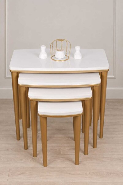 deniss home 4 Lü Lüx Mdf Ahşap Zigon Sehpa Gold