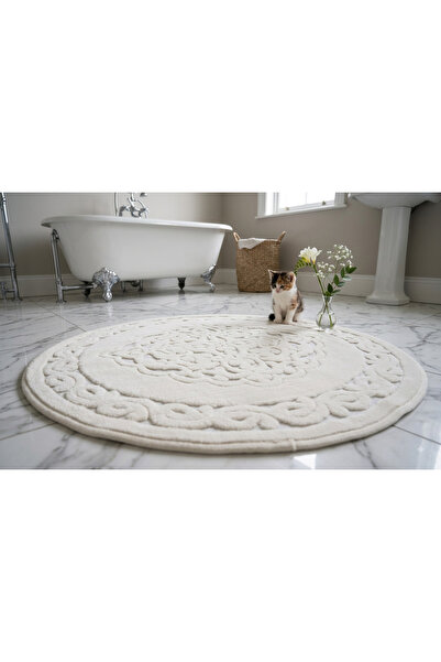 HOMEMOME Cotton Round Bath Mat Cream Color 120*120
