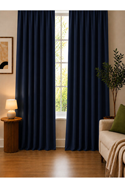 Wowlays Home Navy Blue Thick Textured Sunshade Curtain with Darkening Effect ...