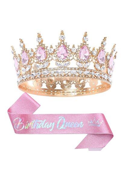 Choice3 gold-pink-AB Bling Rhinestones Birthday Party Kit Tiara Crown Queen S...