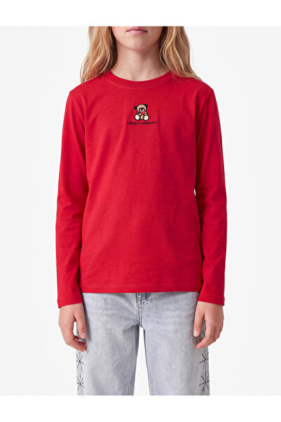 Koton Long Sleeve Crew Neck Embroidered Cotton T-Shirt