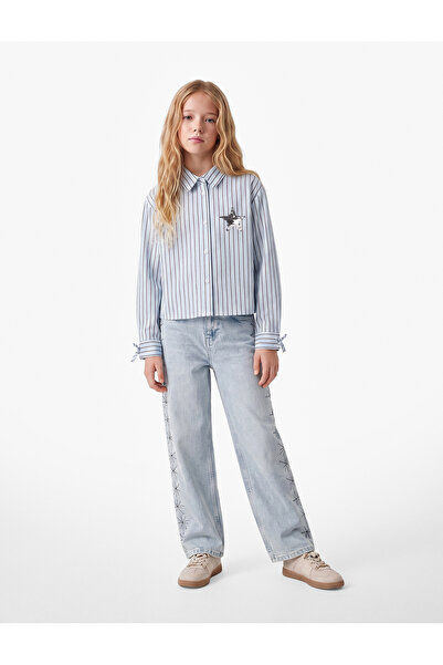Koton Star Detailed Sequined Long Sleeve Cotton Striped Shirt