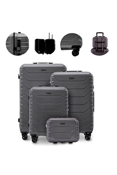 WINGS BRAND Set de 4 valize CRAKE cu aripi S/M/L + valiză de mână GRI ÎNCHIS