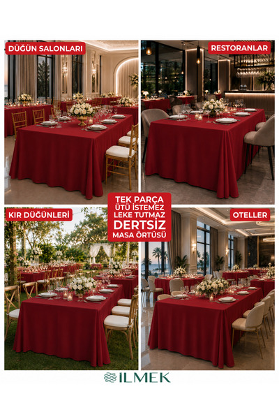 ilmek Seamless Rectangular Tablecloth 320X220Cm - No Ironing Required - Wedding Event Organization Hotel Restaurant
