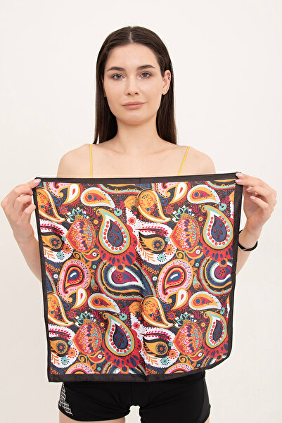 Axesoire 15035 Şal Desenli Siyah Bandana Fular 50x50 cm