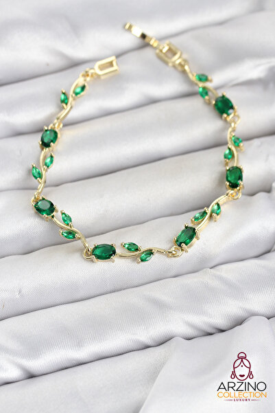 Generic Brand Brass Gold Color Green Zircon Stone Flower Model Women's Bracelet