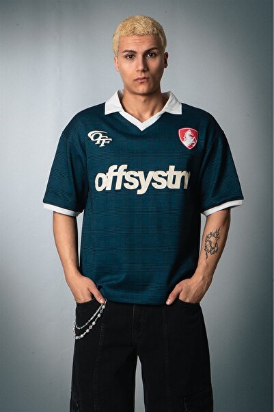 Plus Eighteen Offsystm Polo Yaka Oversize Mavi Erkek Futbol Forması