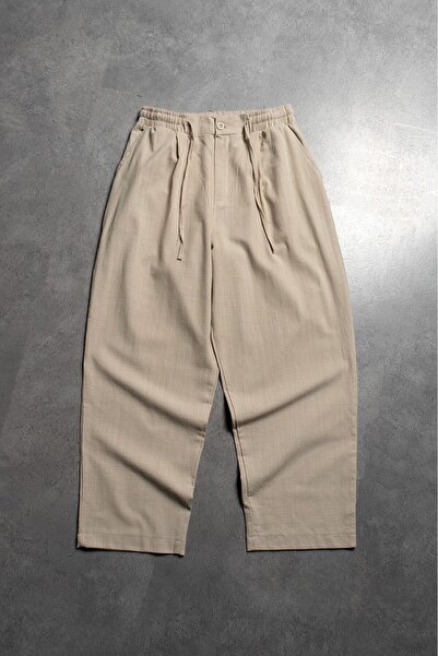 Twobucks Urban Nomad Soft Linen Beige Baggy Men's Trousers