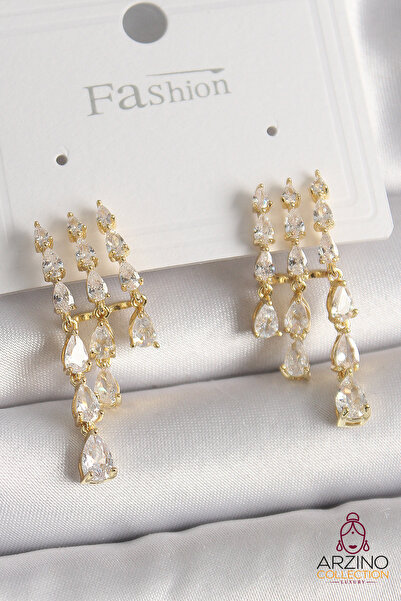 Generic Brand Brass Gold Color Zircon Stone Rain Model Women's Earrings