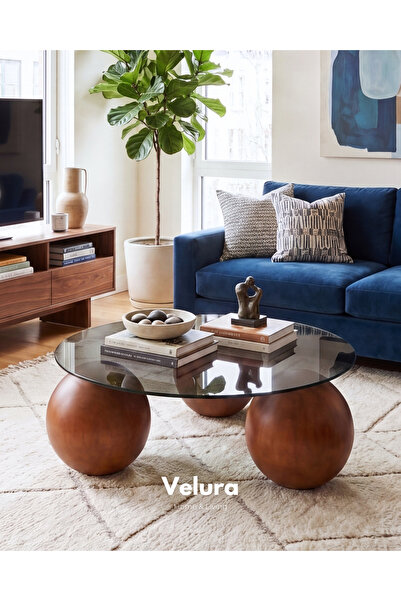 Velura Home & Living Modern Orta Sehpa & Küre-Top Sehpa & Ahşap Sehpa