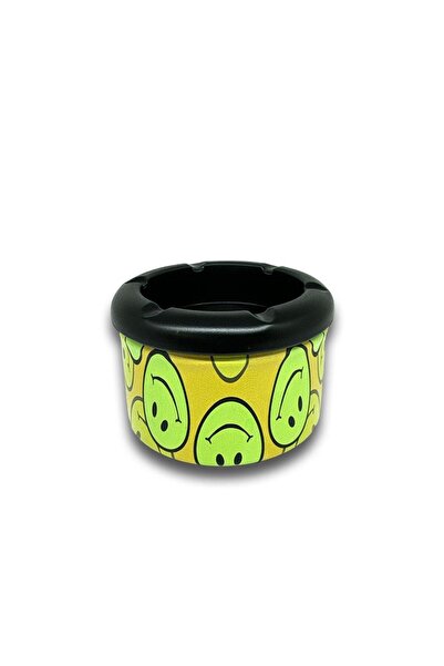 Atomic Smiley Pattern Metal Mini Cigarette Ashtray Yellow 8cm