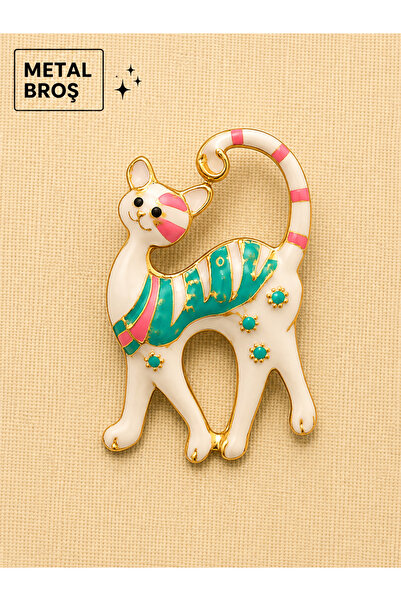 DREAMIOGIFTANDBOX Renkli Kedi Figürlü İğneli Broş Kawaii Cute Sevimli Rozet Ç...
